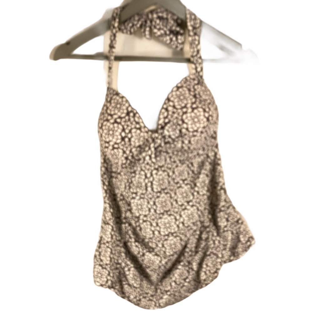 Merona Swim Top Brown and White Print Sz Large